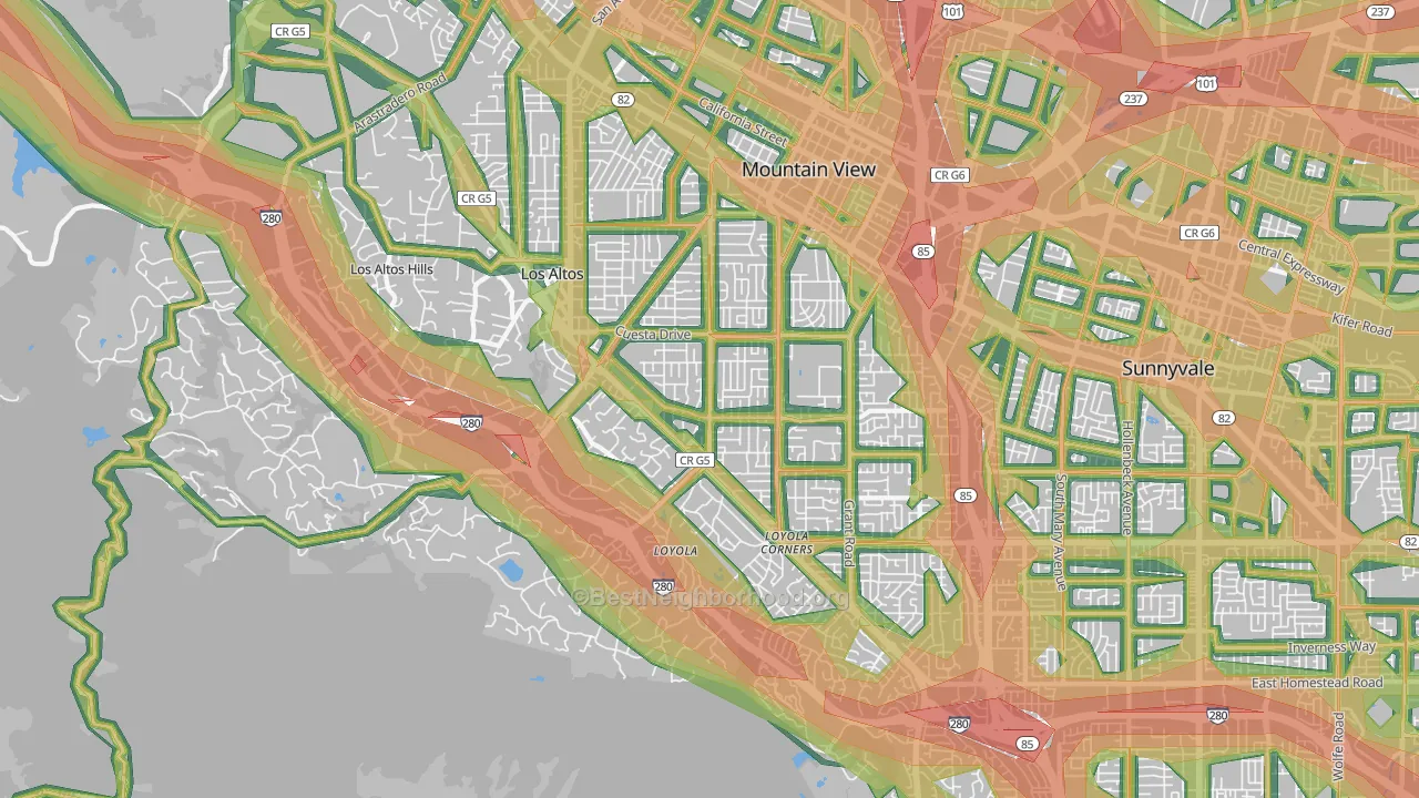 Los Altos, CA Map of Noise Levels in Los Altos