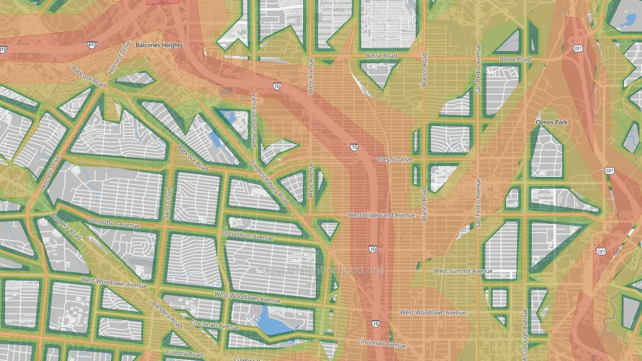 Los Angeles Heights-Keystone, San Antonio, TX Map of Noise Levels in Los Angeles Heights-Keystone