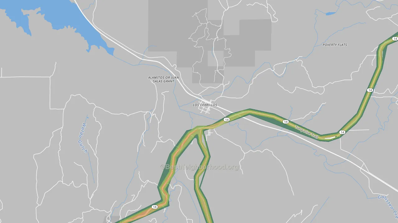 Los Cerrillos, NM Map of Noise Levels in Los Cerrillos