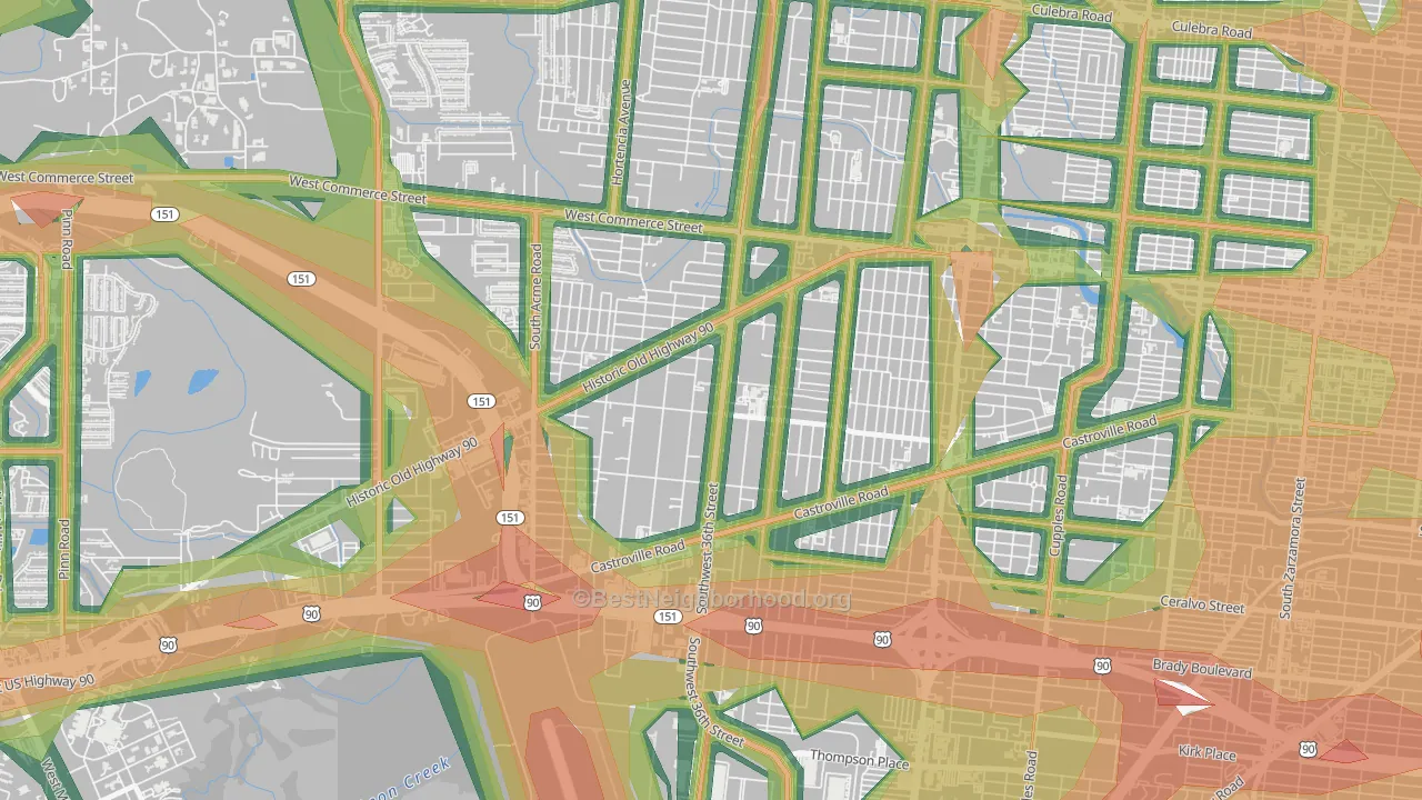 Los Jardines, San Antonio, TX Map of Noise Levels in Los Jardines