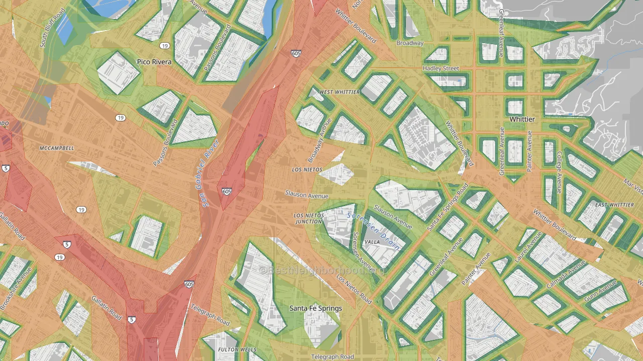Los Neitos, West Whittier-Los Nietos, CA Map of Noise Levels in Los Neitos