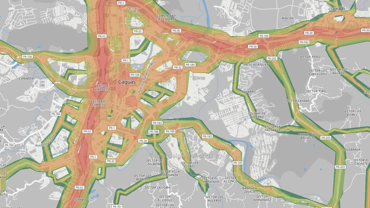 Los Prados, PR Map of Noise Levels in Los Prados