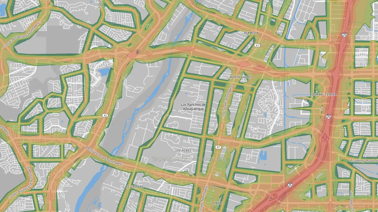 Los Ranchos de Albuquerque, NM Map of Noise Levels in Los Ranchos de Albuquerque
