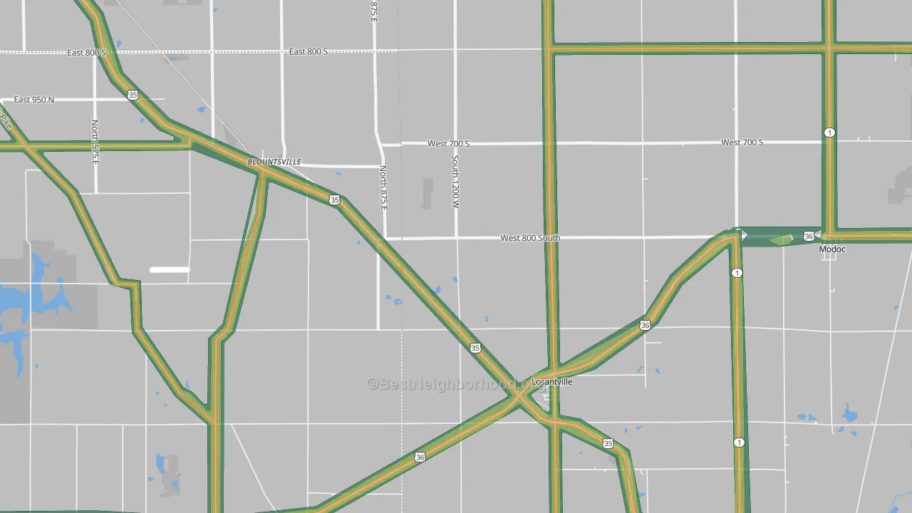 Losantville, IN Map of Noise Levels in Losantville