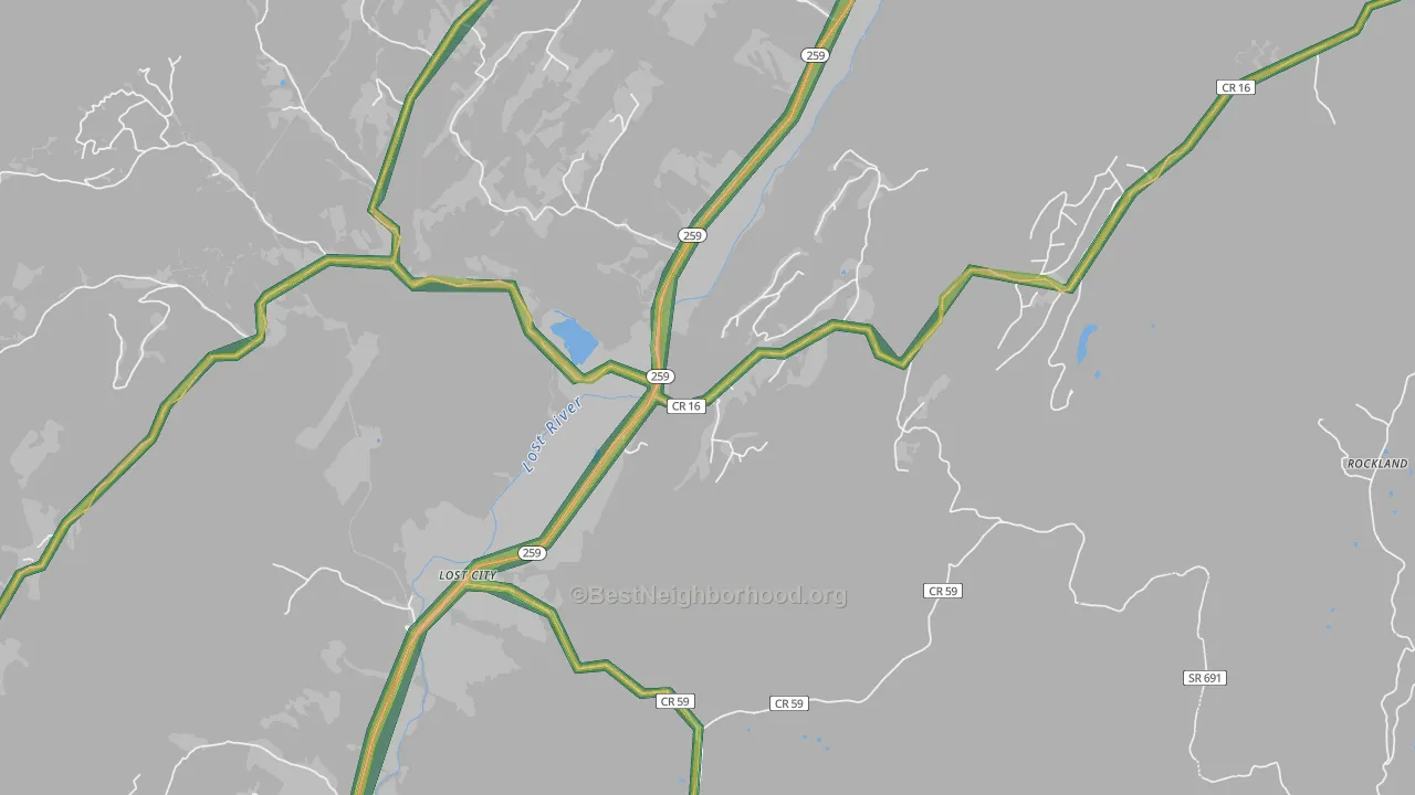 Lost City, WV Map of Noise Levels in Lost City