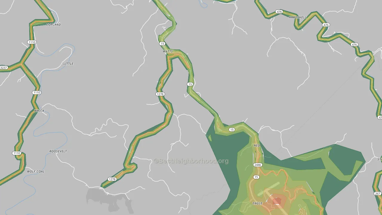 Lost Creek, KY Map of Noise Levels in Lost Creek