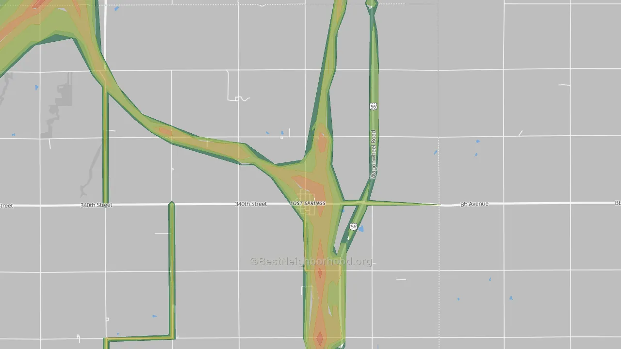 Lost Springs, KS Map of Noise Levels in Lost Springs