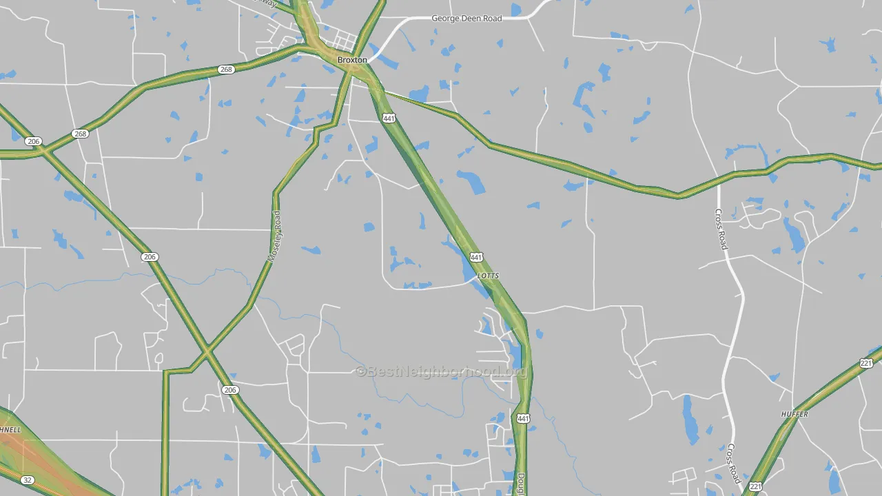 Lotts, GA Map of Noise Levels in Lotts
