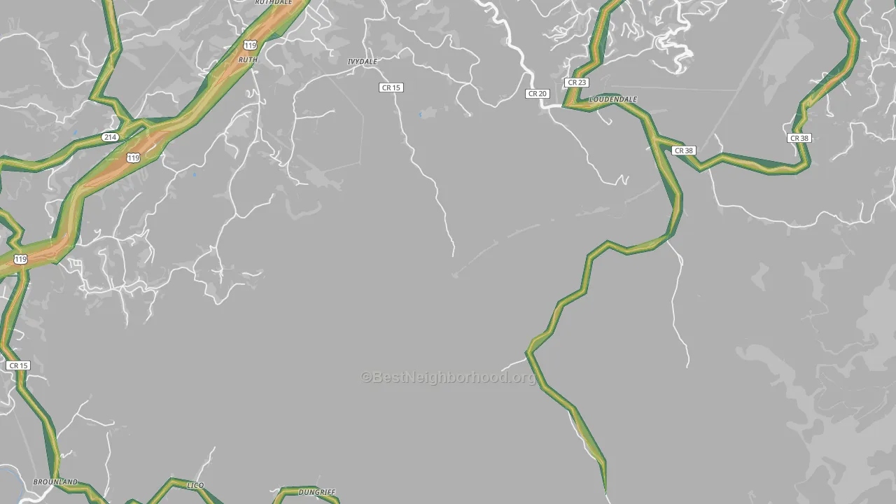Loudendale, WV Map of Noise Levels in Loudendale