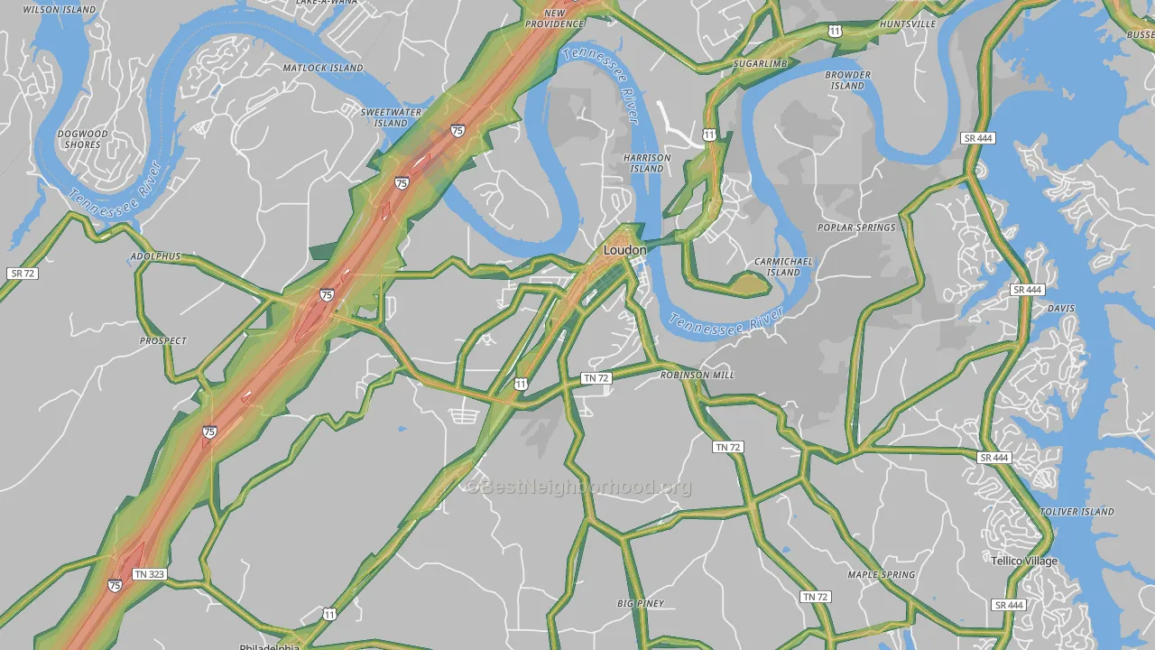 Loudon, TN Map of Noise Levels in Loudon