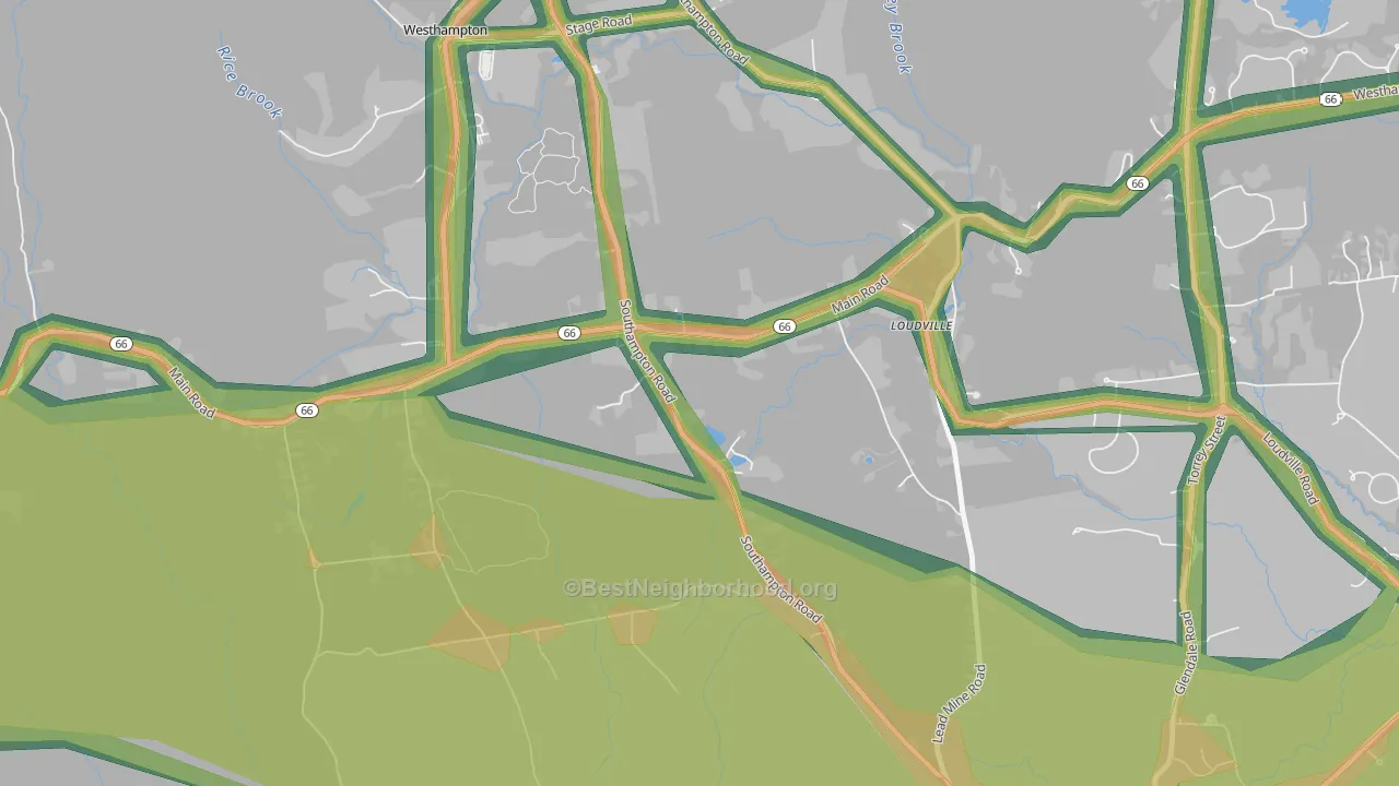 Loudville, MA Map of Noise Levels in Loudville