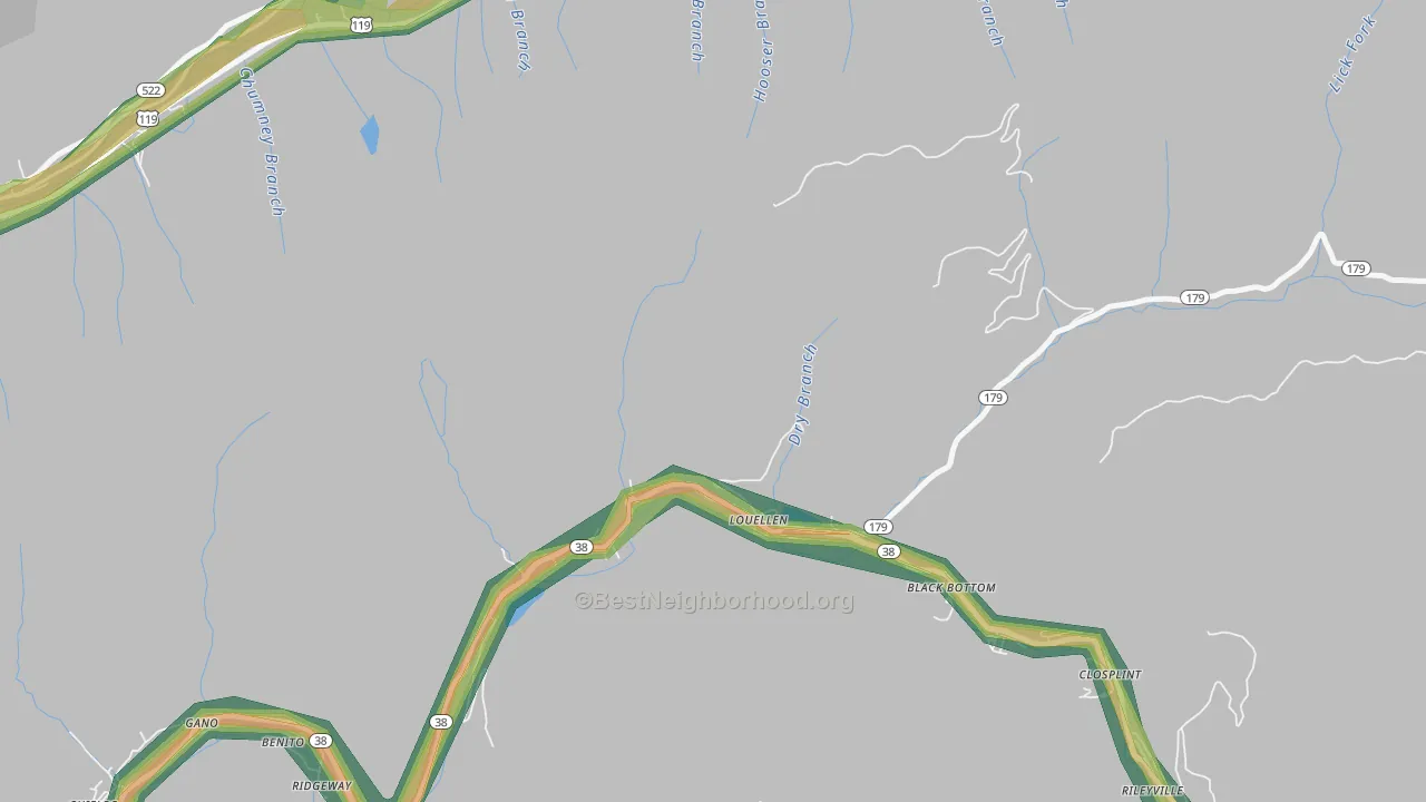 Louellen, KY Map of Noise Levels in Louellen