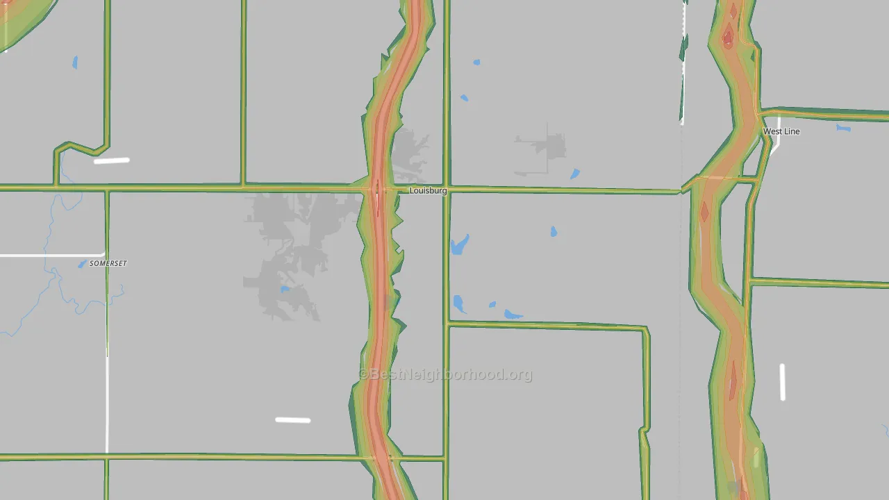 Louisburg, KS Map of Noise Levels in Louisburg
