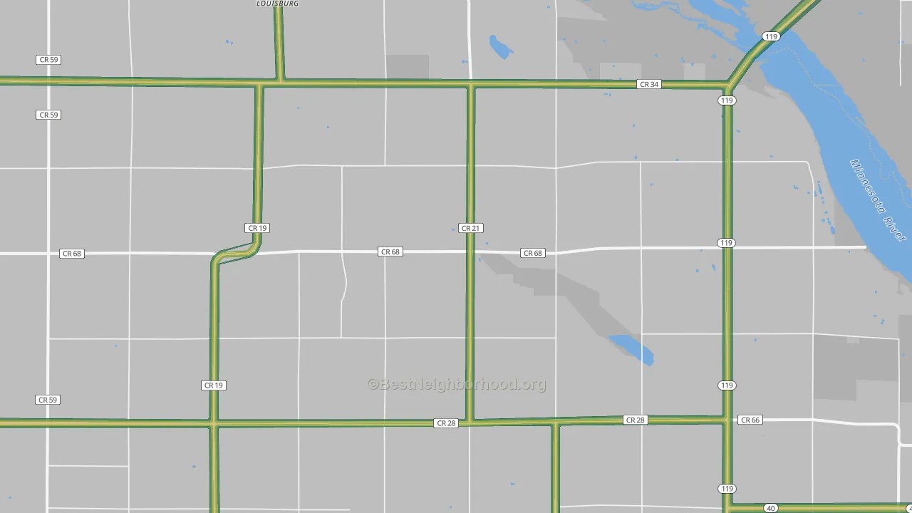 Louisburg, MN Map of Noise Levels in Louisburg