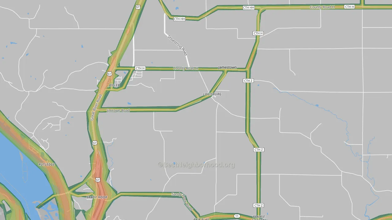 Louisburg, WI Map of Noise Levels in Louisburg