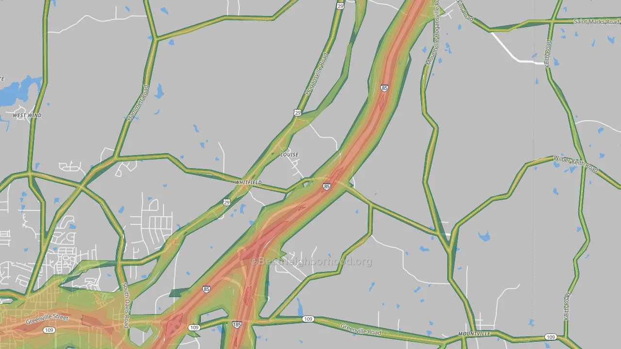 Louise, GA Map of Noise Levels in Louise