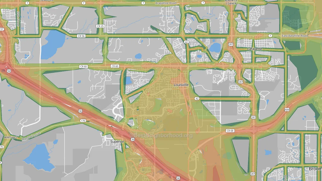 Louisville, CO Map of Noise Levels in Louisville