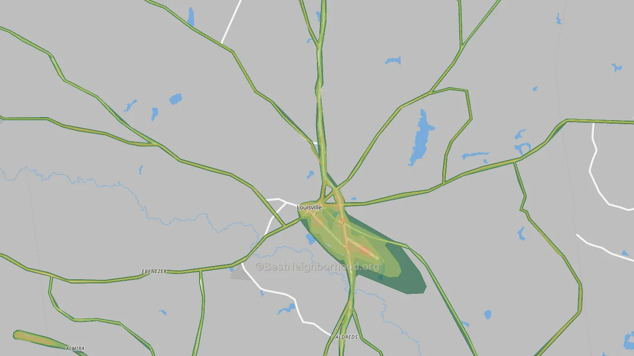 Louisville, GA Map of Noise Levels in Louisville