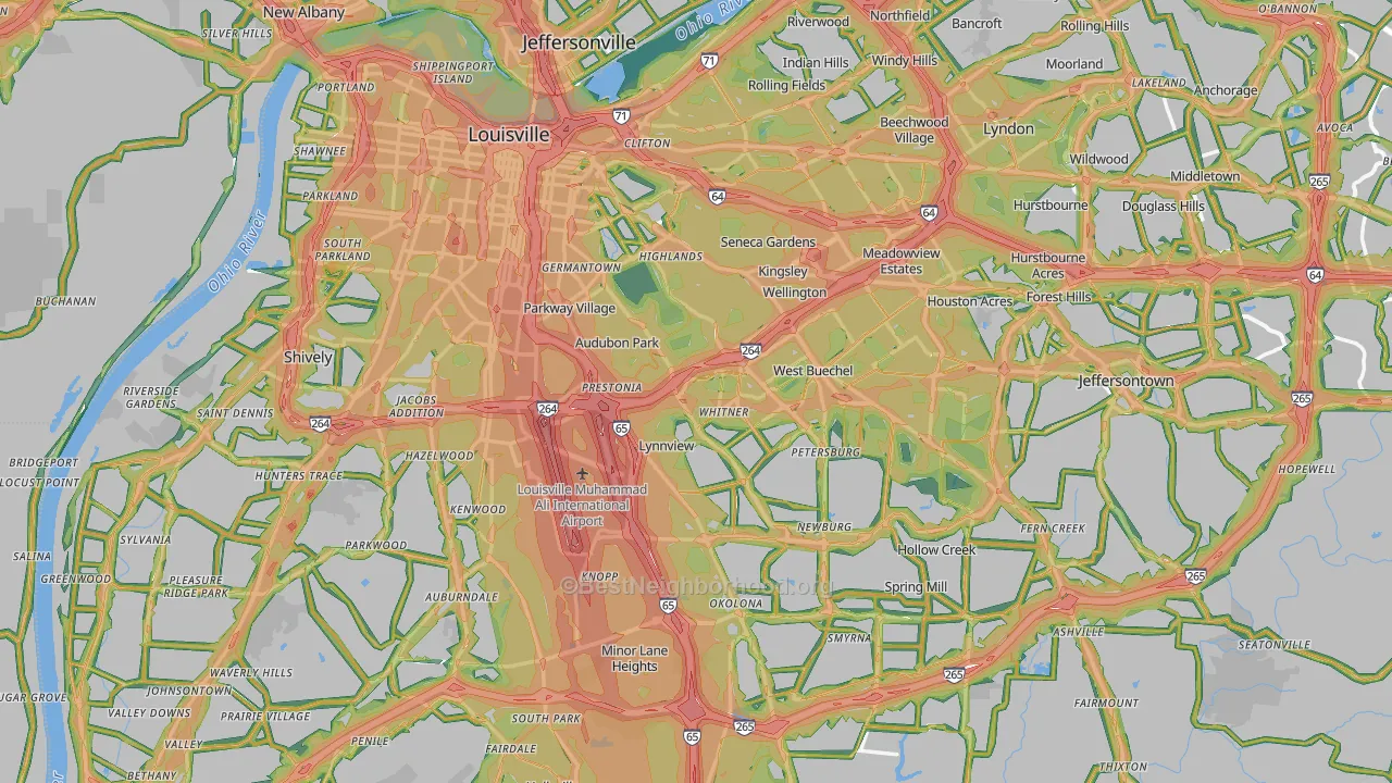 Louisville, KY Map of Noise Levels in Louisville