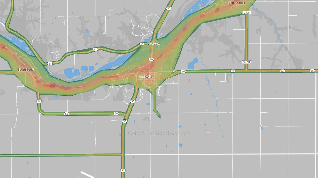 Louisville, NE Map of Noise Levels in Louisville