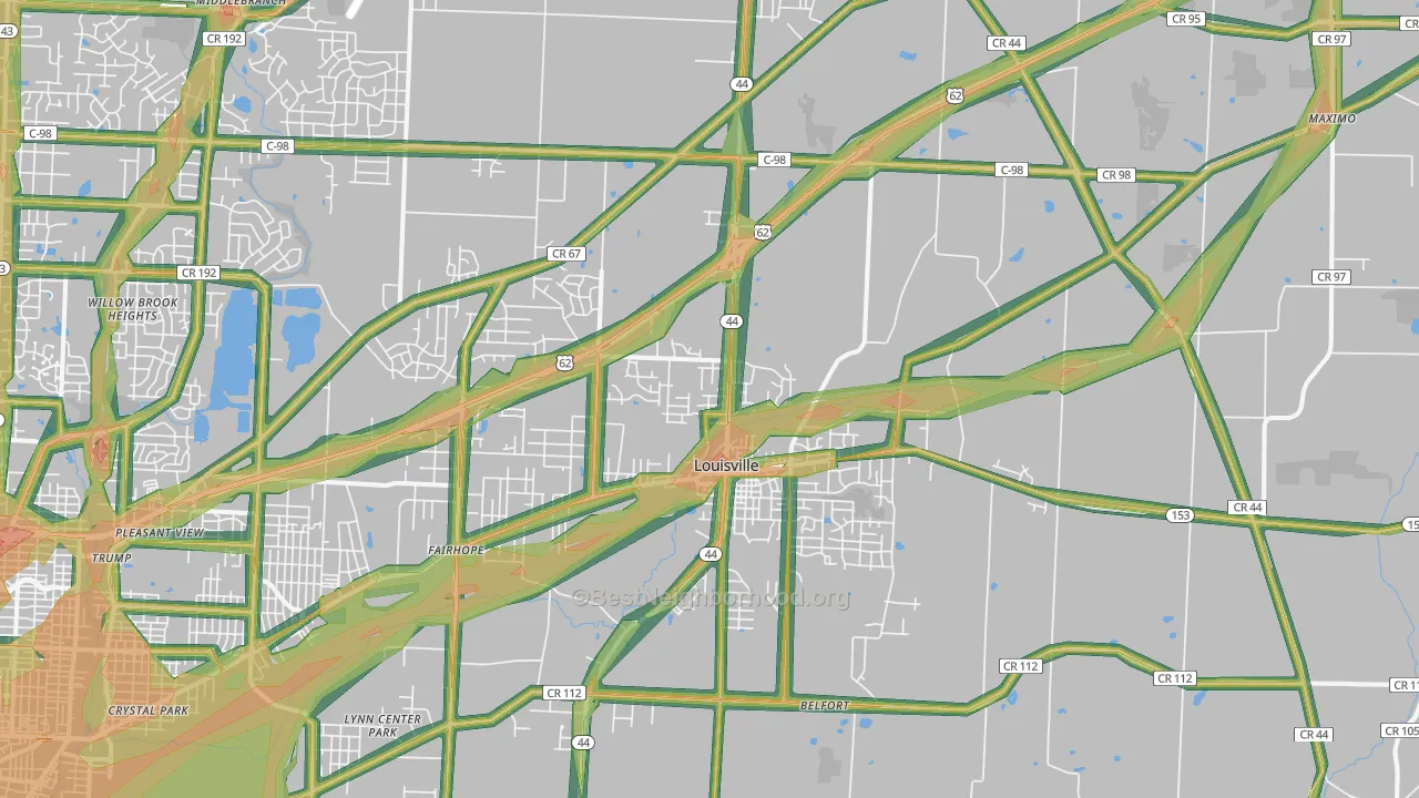 Louisville, OH Map of Noise Levels in Louisville