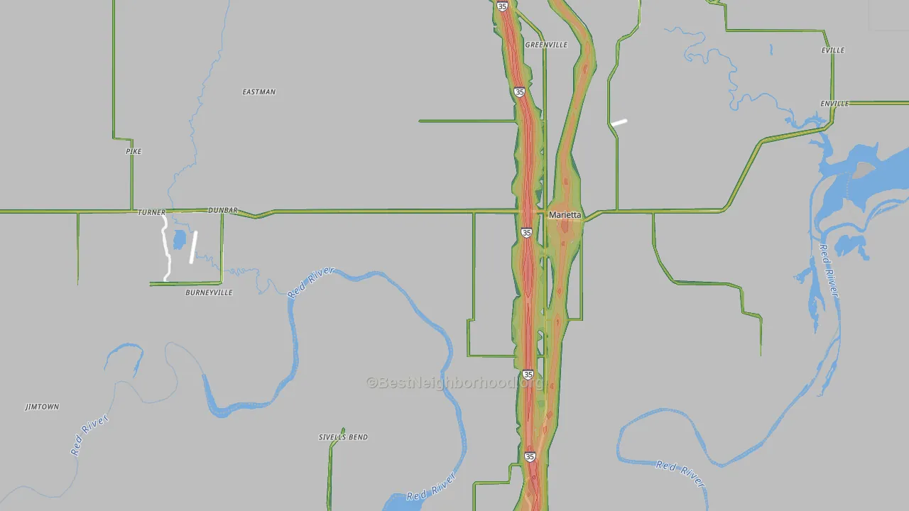 Love County, OK Map of Noise Levels in Love County