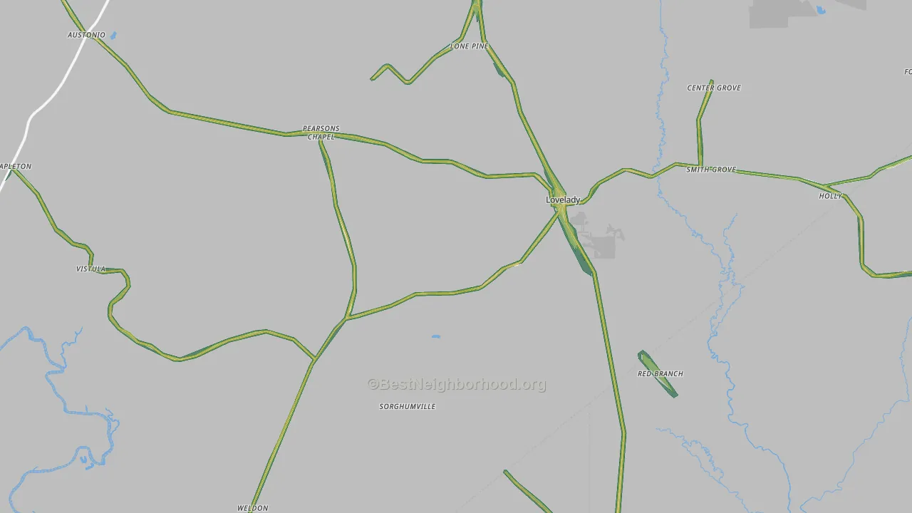 Lovelady, TX Map of Noise Levels in Lovelady