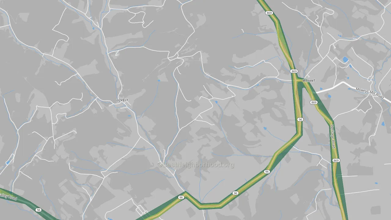 Lovely, PA Map of Noise Levels in Lovely