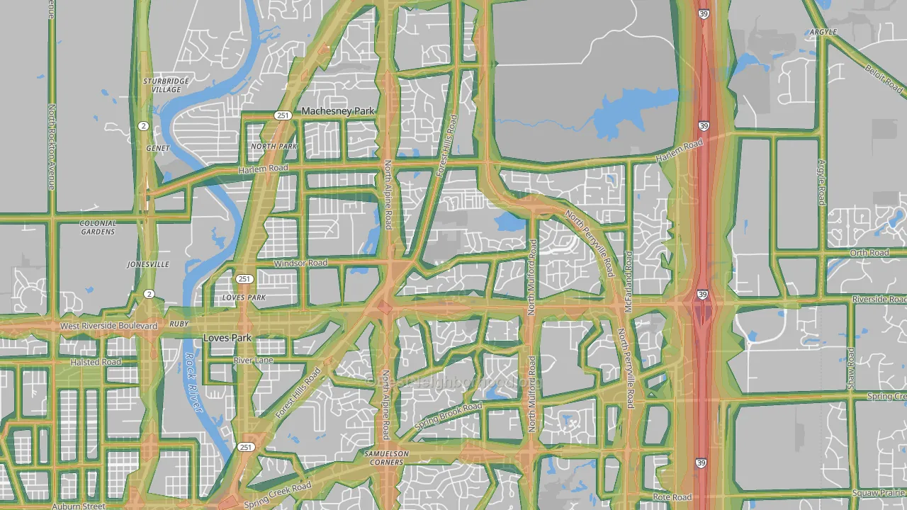 Loves Park, IL Map of Noise Levels in Loves Park