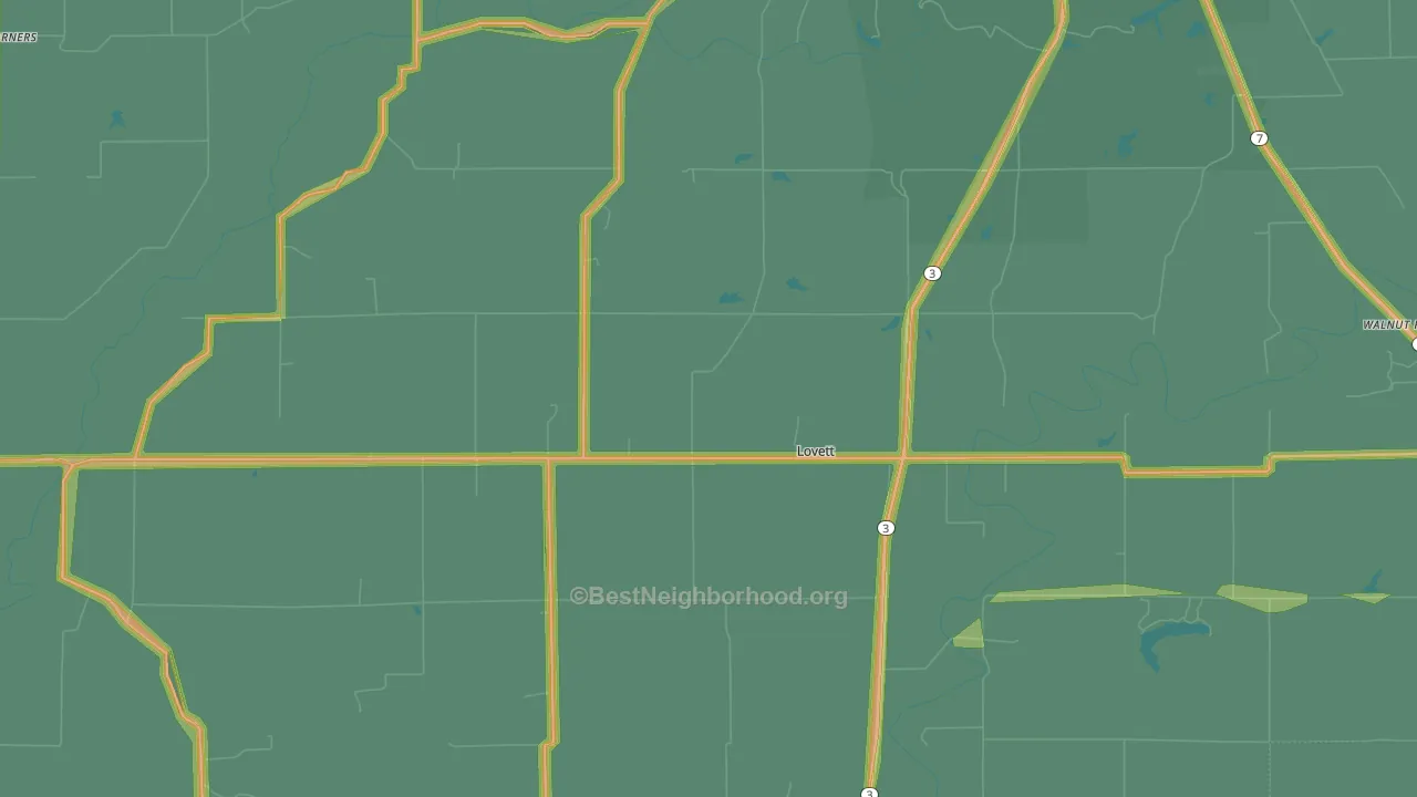 Lovett, IN Map of Noise Levels in Lovett