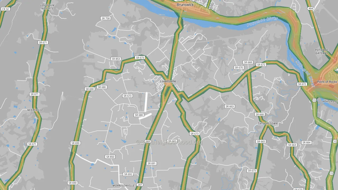 Lovettsville, VA Map of Noise Levels in Lovettsville