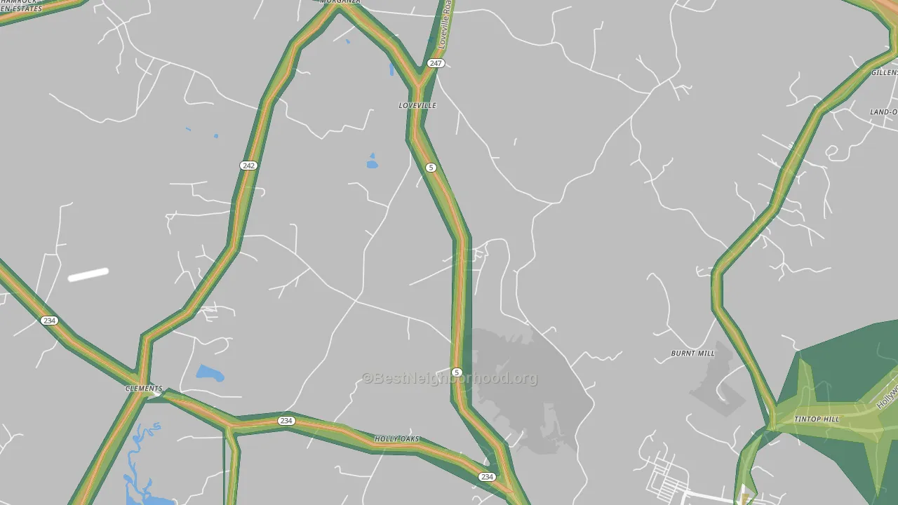 Loveville, MD Map of Noise Levels in Loveville