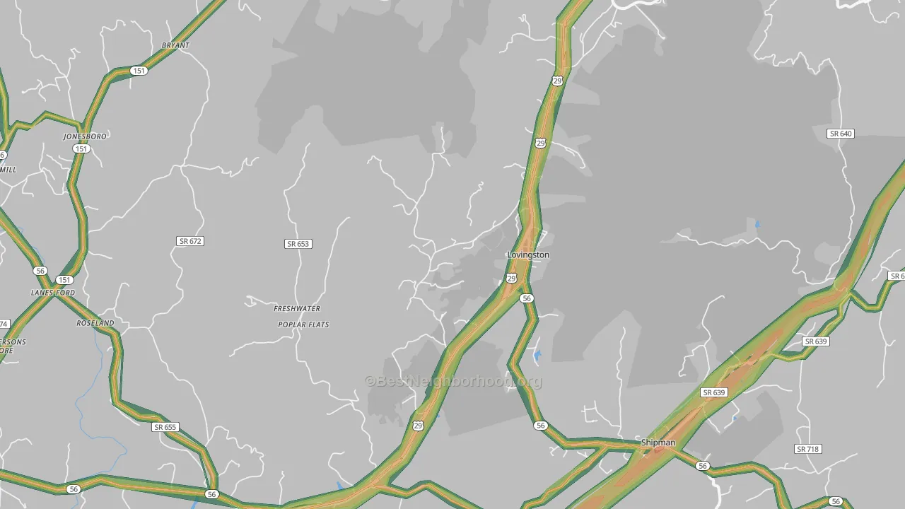 Lovingston, VA Map of Noise Levels in Lovingston