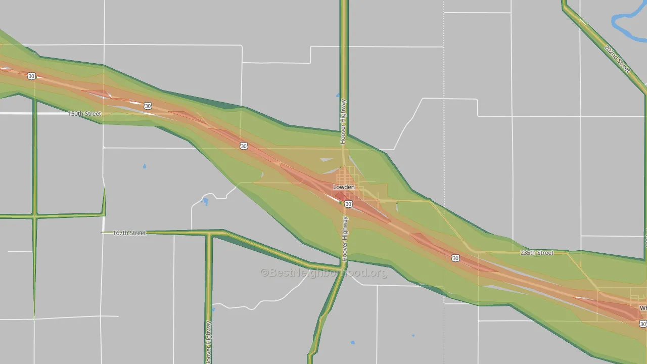 Lowden, IA Map of Noise Levels in Lowden