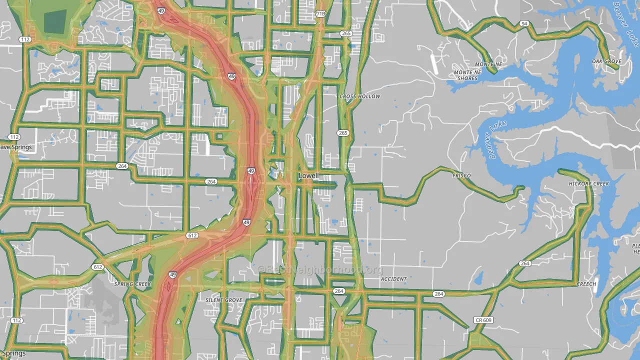 Lowell, AR Map of Noise Levels in Lowell