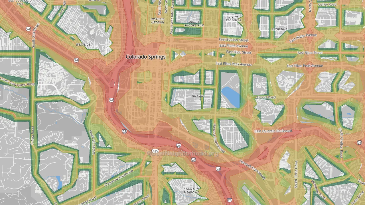 Lowell, Colorado Springs, CO Map of Noise Levels in Lowell