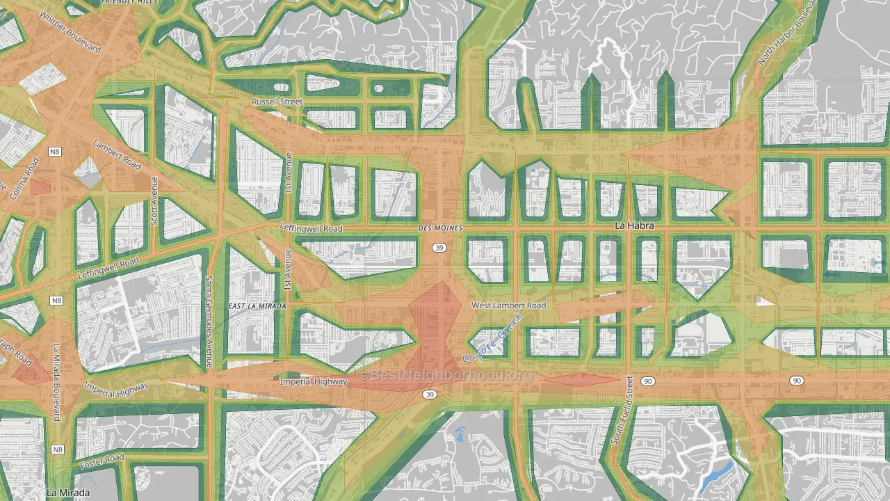 Lowell, La Habra, CA Map of Noise Levels in Lowell
