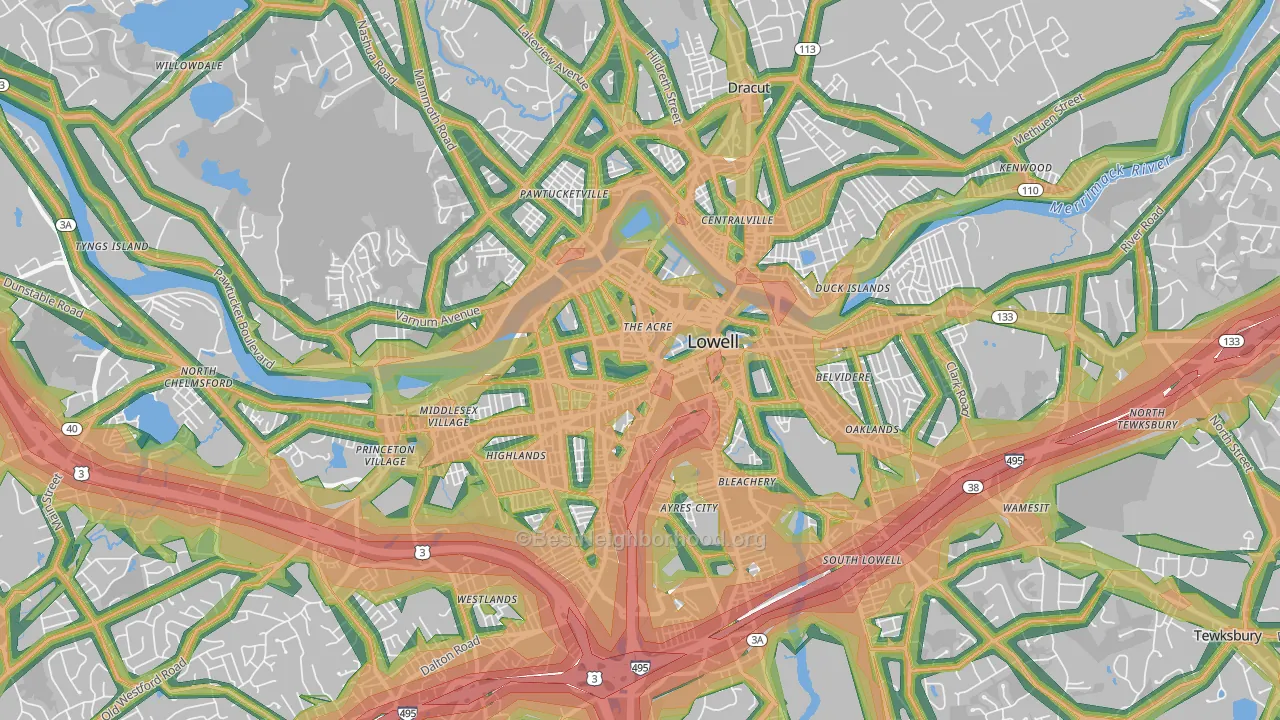 Lowell, MA Map of Noise Levels in Lowell