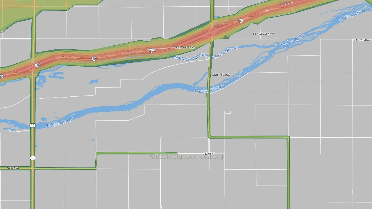 Lowell, NE Map of Noise Levels in Lowell