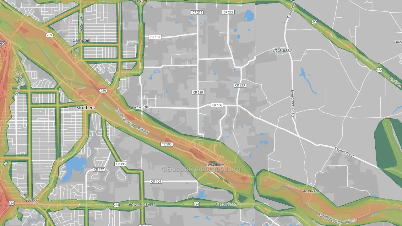 Lowellville, OH Map of Noise Levels in Lowellville
