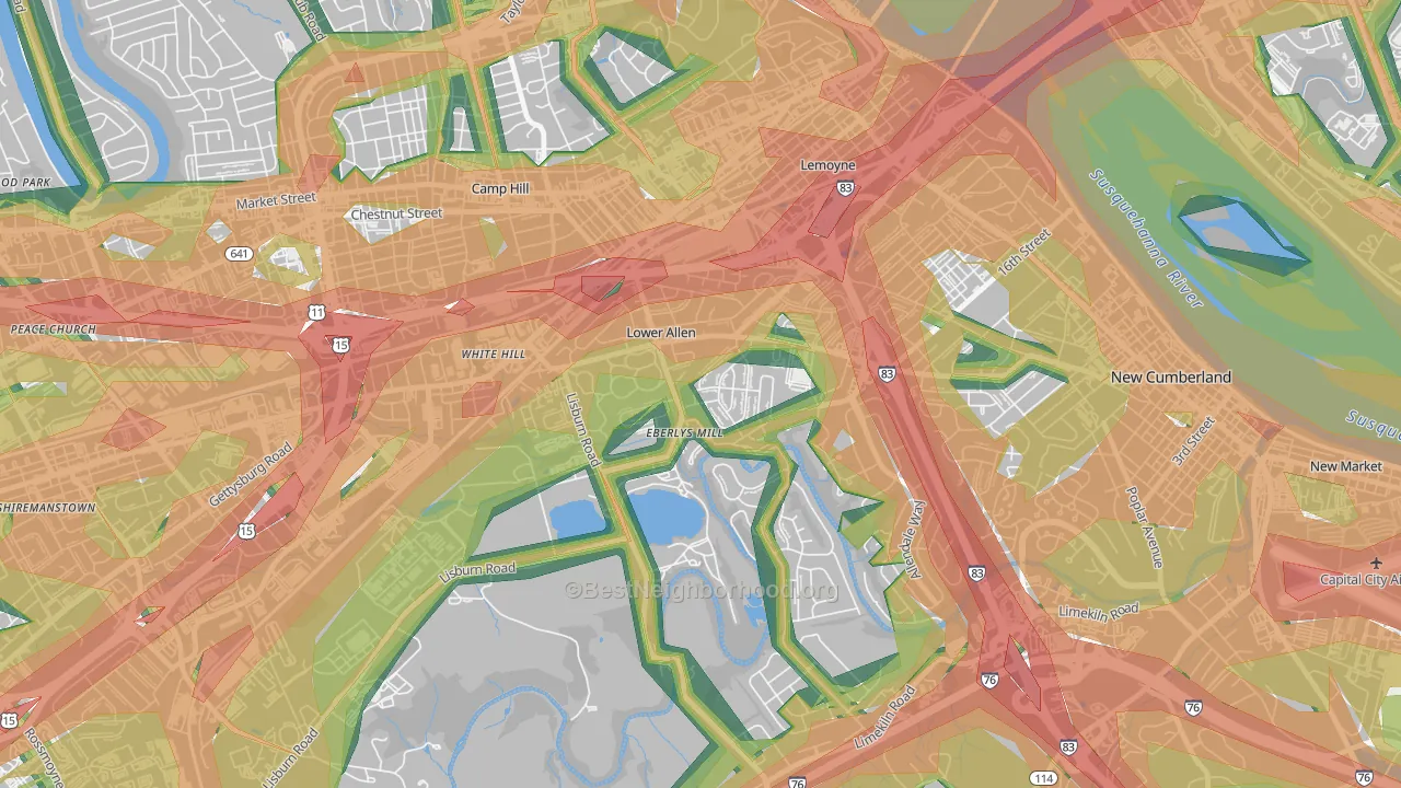 Lower Allen, PA Map of Noise Levels in Lower Allen