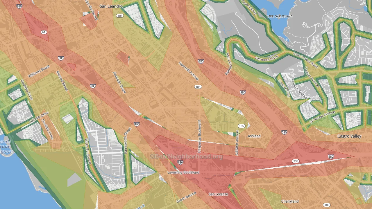 Lower Bal, San Leandro, CA Map of Noise Levels in Lower Bal