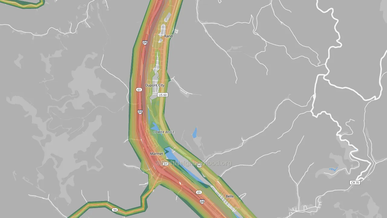 Lower Belle, WV Map of Noise Levels in Lower Belle