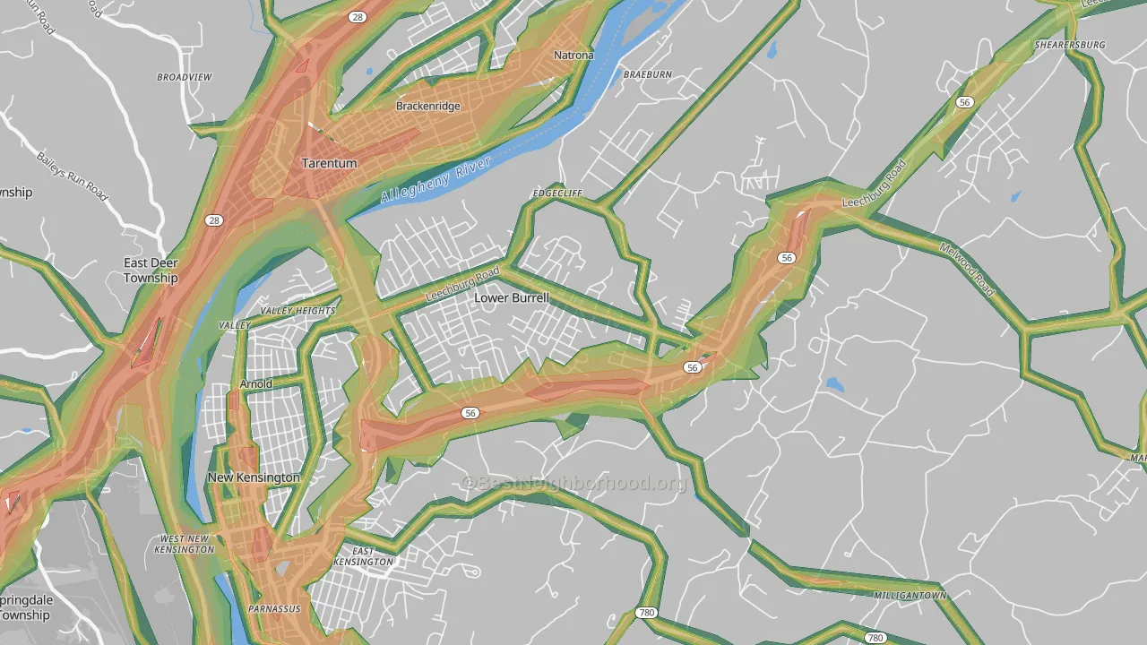 Lower Burrell, PA Map of Noise Levels in Lower Burrell