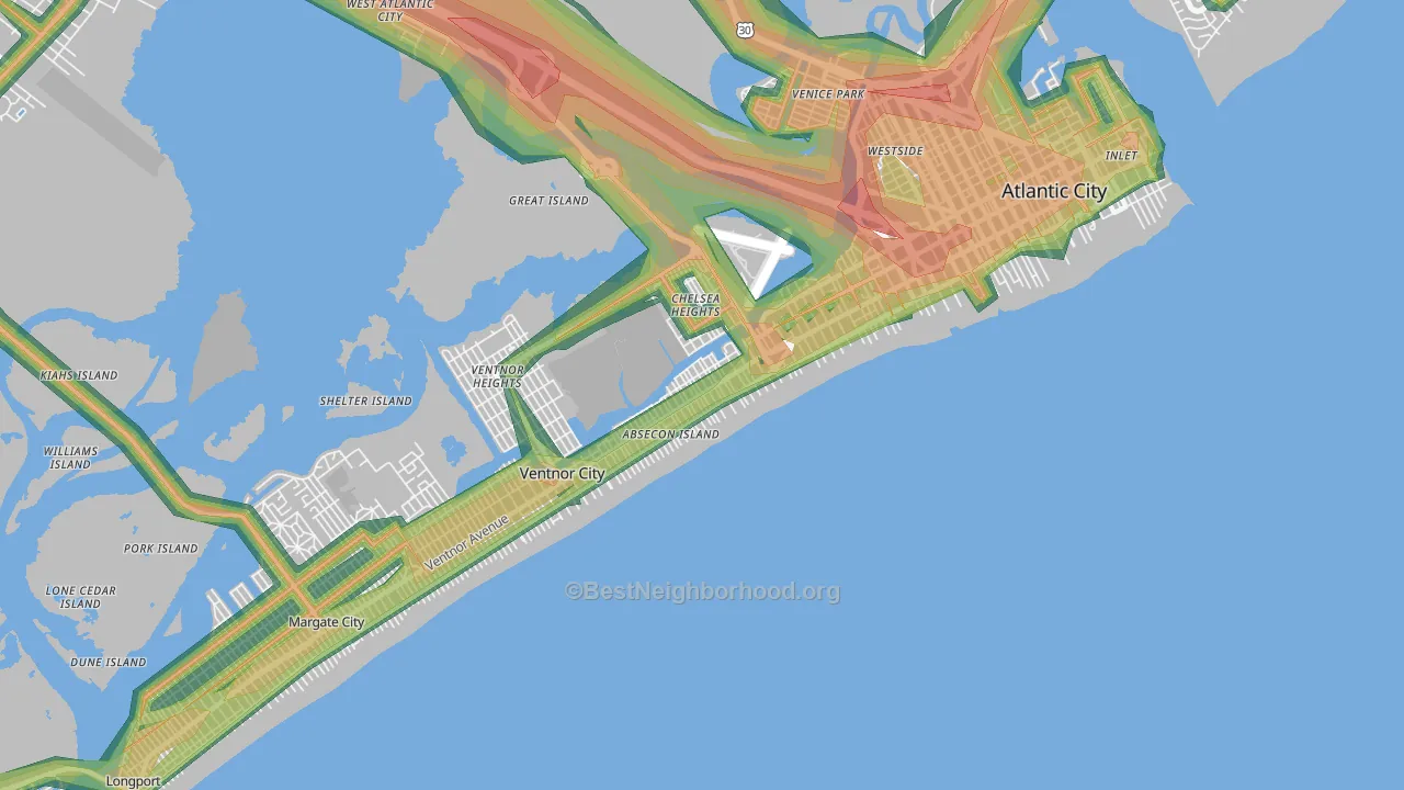 Lower Chelsea, Atlantic City, NJ Map of Noise Levels in Lower Chelsea