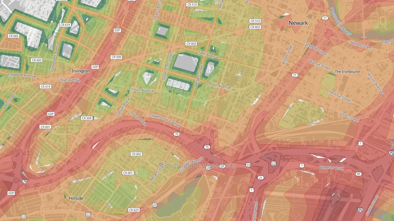 Lower Clinton Hill, Newark, NJ Map of Noise Levels in Lower Clinton Hill