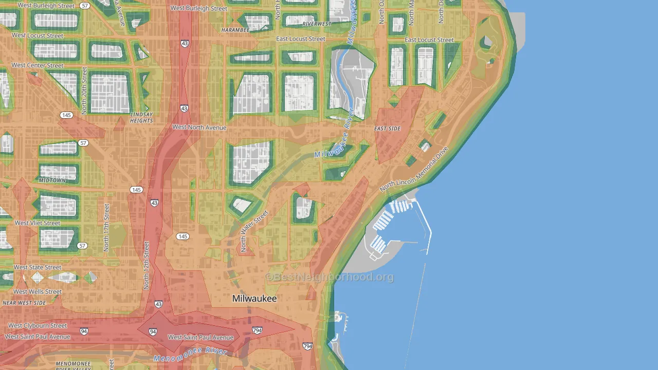 Lower East Side, Milwaukee, WI Map of Noise Levels in Lower East Side