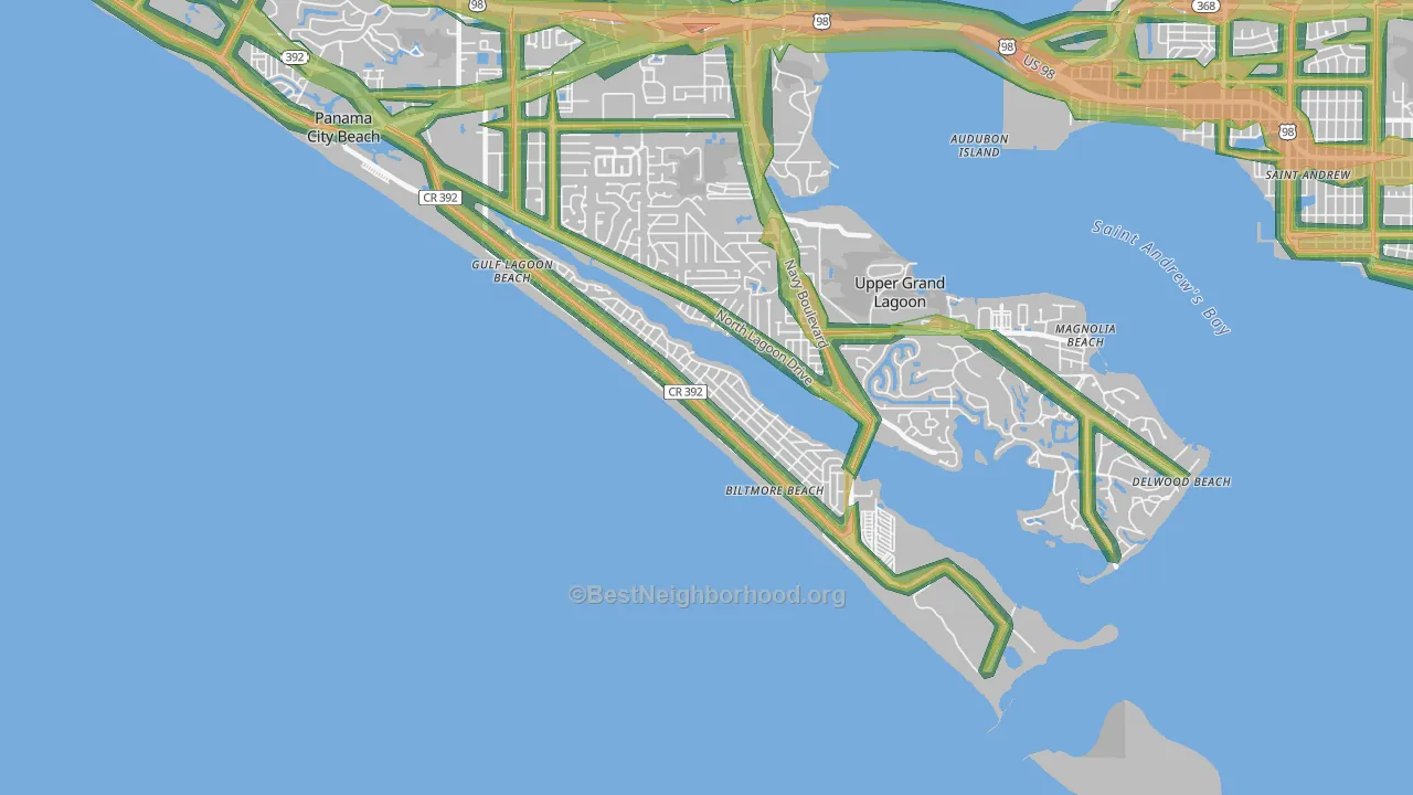 Lower Grand Lagoon, FL Map of Noise Levels in Lower Grand Lagoon