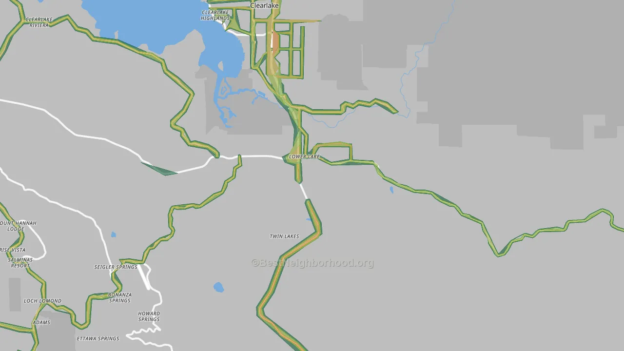 Lower Lake, CA Map of Noise Levels in Lower Lake