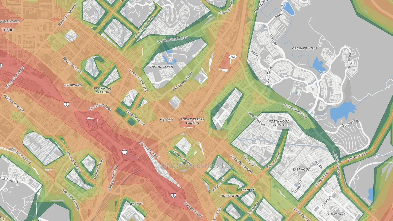 Lower Peters Canyon, Irvine, CA Map of Noise Levels in Lower Peters Canyon